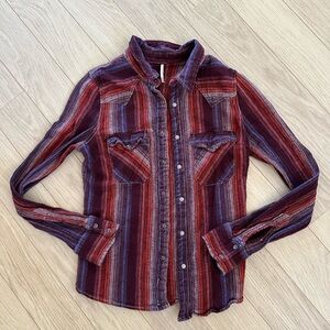 Free People Vintage Striped Red and Purple Button Down